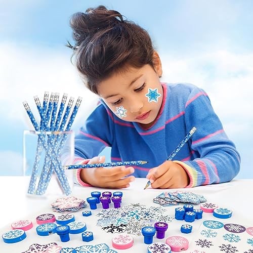 Miniatura 5 de Cinrobiye Juego de 194 piezas de copos de nieve de invierno congelados para fiestas, regalos de Navidad, aulas, intercambio, escuela, papelería,