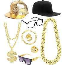 Hip Hop Costume 80s 90s Outfit for Men Dollar Sign Necklace Fake Golden Chain Bracelet Money Chain Rapper Accessories