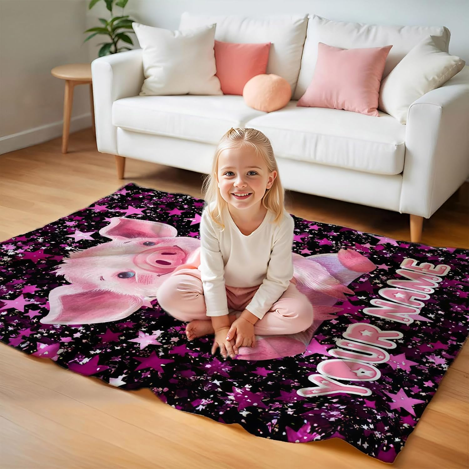 Girls Blanket for Kids, Custom Pig Blankets Gift for Granddaughter, Cute Soft 80 x 60 Inches Flannel Throws for Bed Travel Sofa Living Room Bedroom Decor Club