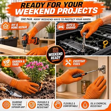 ANBOSON 10 Mil Heavy Duty Diamond Texture Nitrile Gloves, Large, 1000 Ct