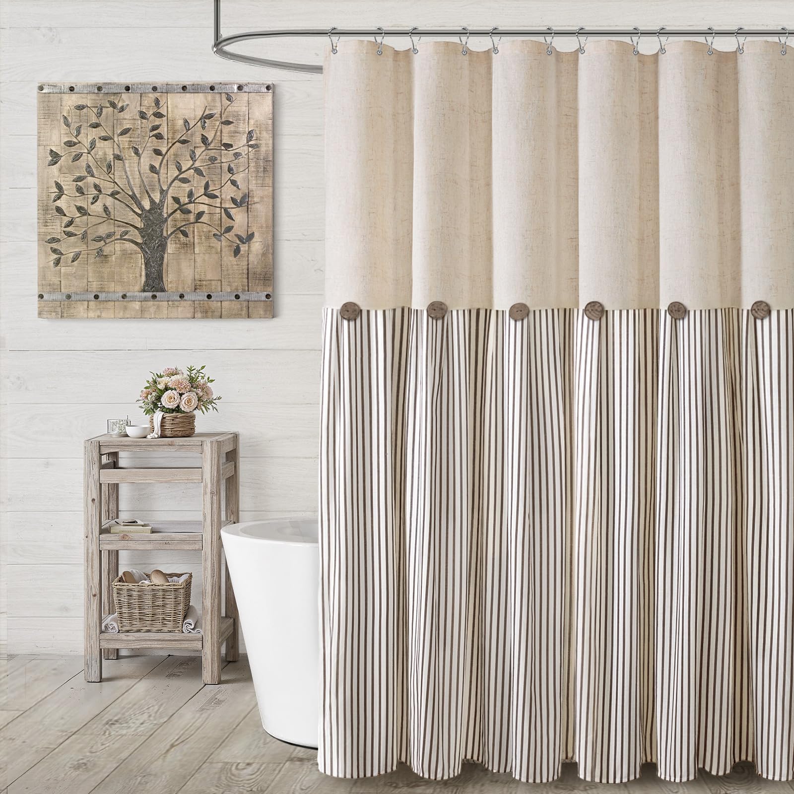 Farmhouse Button Linen Curtain