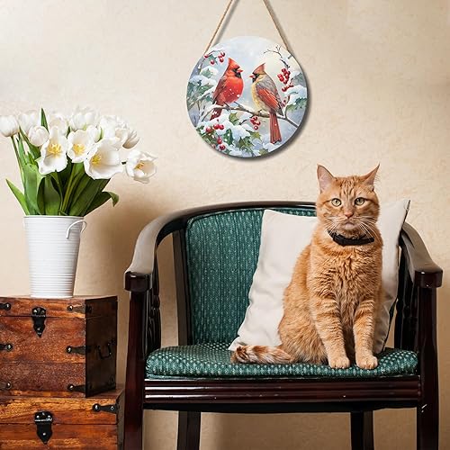 Miniatura 4 de Letrero de bienvenida de invierno para puerta delantera, colgador de puerta de madera de pájaro cardenal para exteriores y exteriores, porche,