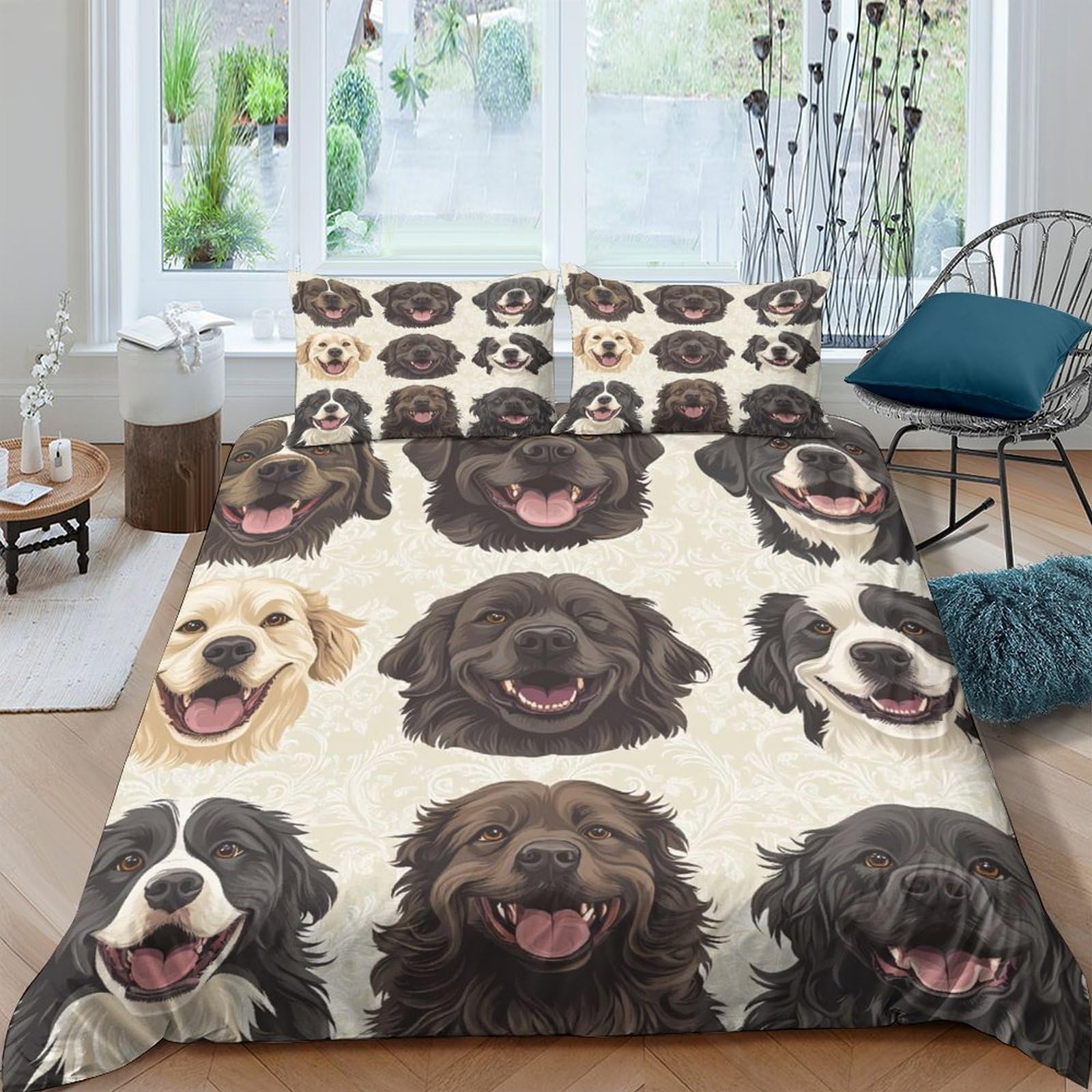 Ctjqhvkz Style-6 3D Printed Smiling Dogs Fitted Sheet Microfiber Soft Animal Pattern Mattress Cover For Bedroom Guest Room Easy Care Single（135X200cm）