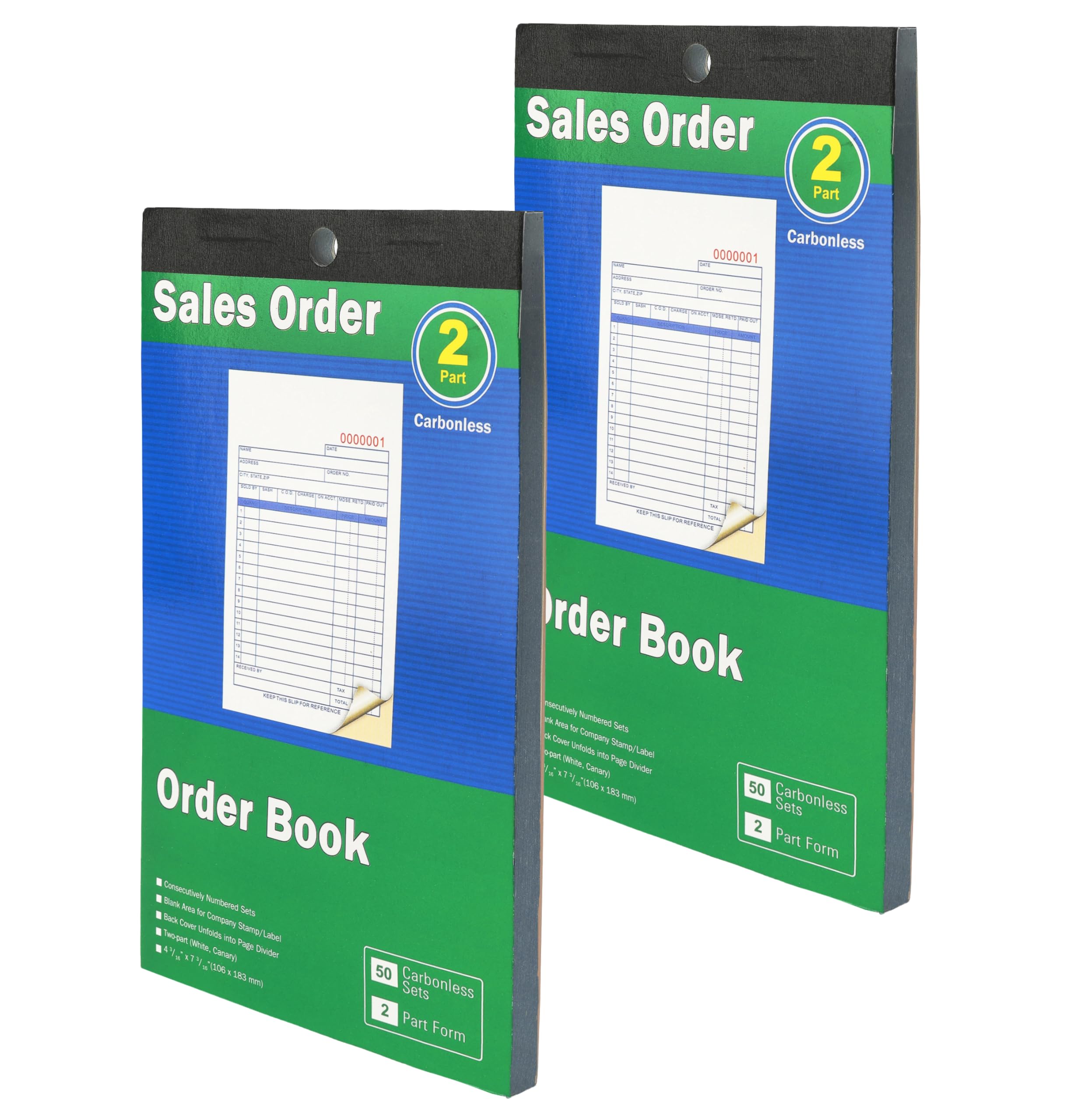 Sales Order Book 2-Part Carbonless Form White Canary 4-3/16x7-3/16 Inches 50 Sets per Book Ideal for Keeping Proper Records of Orders and Sales (2Packs)