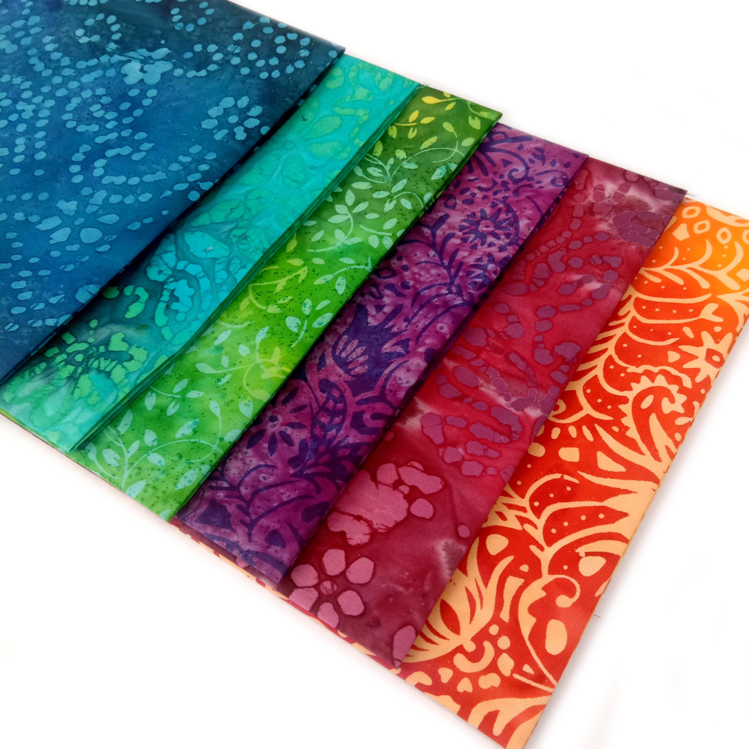 Blended Batiks Fat Quarter Fabric Bundle - 6 Fat Quarters of 100% Cotton Fabric Batiks in Blue, Turquoise, Green, Purple, Pink, Orange & Red by Sewing Cuts