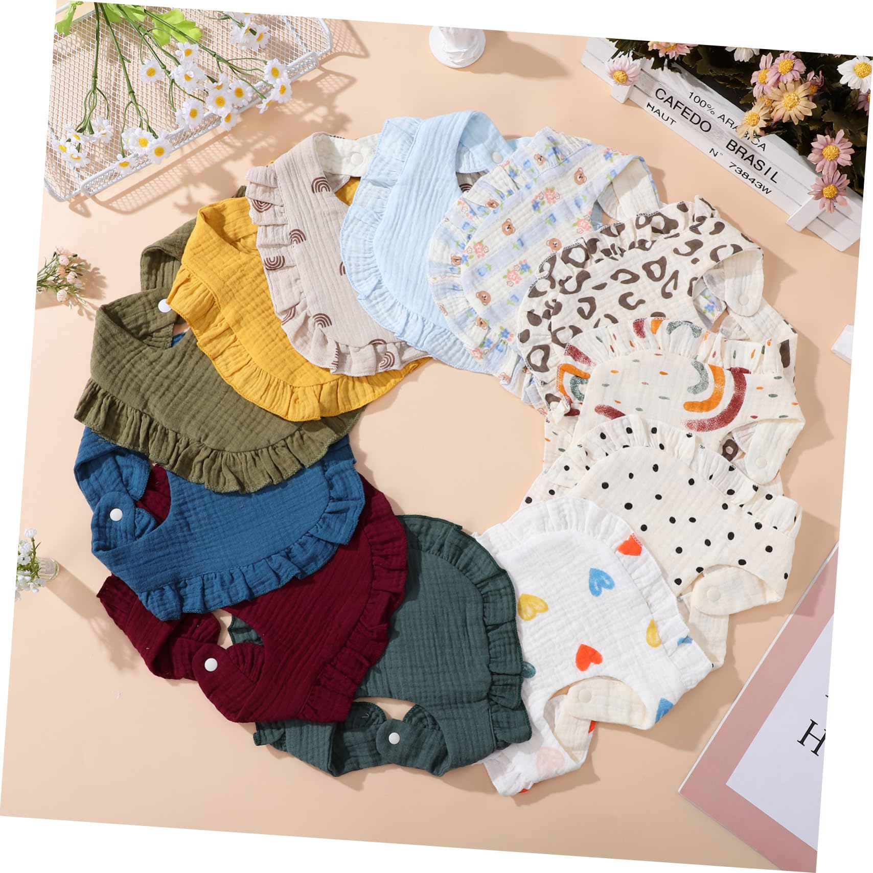 TOYANDONA 12 Stück Baumwolle Muslin Sabberlätzchen mit Druckknopfverschluss für Neugeborene und Kleinkinder Saugfähig und Pflegeleicht Vielseitig Einsetzbar für Fütterung und Sabbern