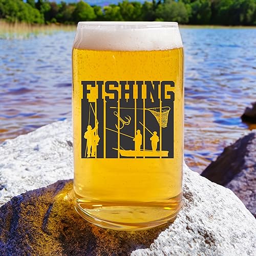 Miniatura 9 de Blue Ridge Mountain Gifts - Can Shaped Glass American Flag Fishing Rod Design 16 oz Glass Gift for Dad or Husband Fun Design Unique Drinking Glass