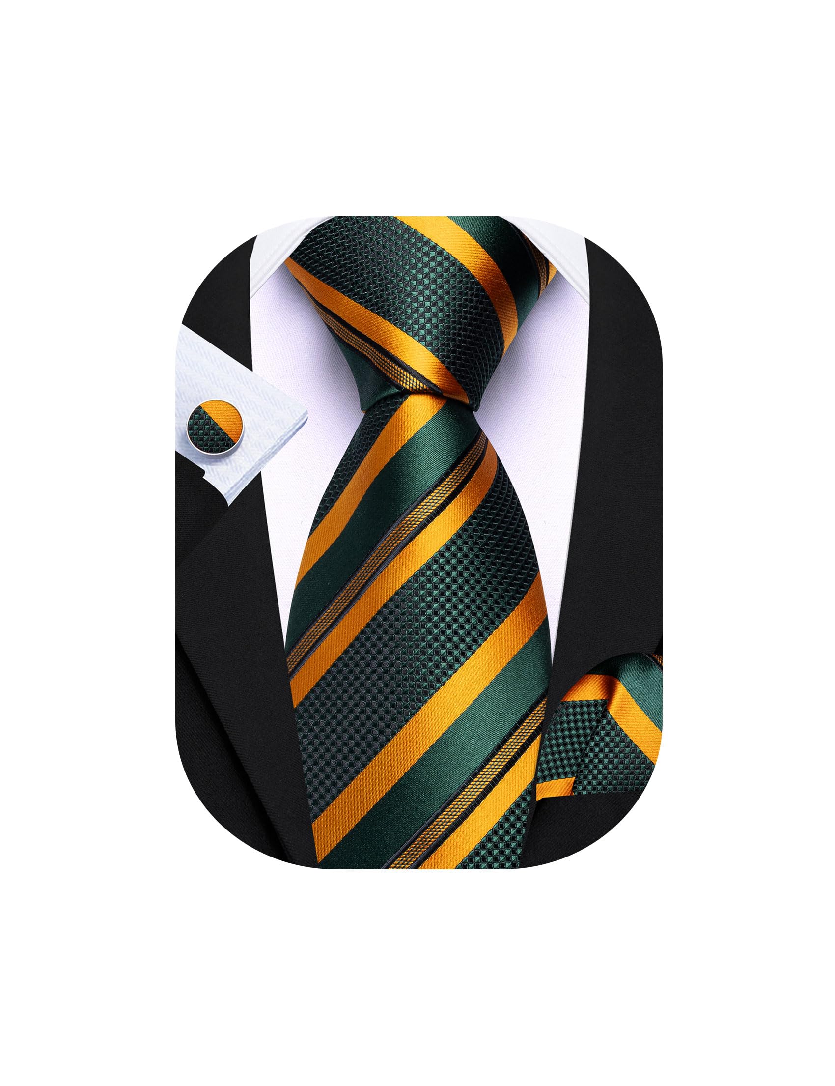 Barry.Wang Mens Tie Set Plaid Check Stripe Neckties Pocket Square Cufflinks | Woven Classic,Formal/Casual Men's Necktie,Luxury,Business,Wedding,Party,Prom,Graduation