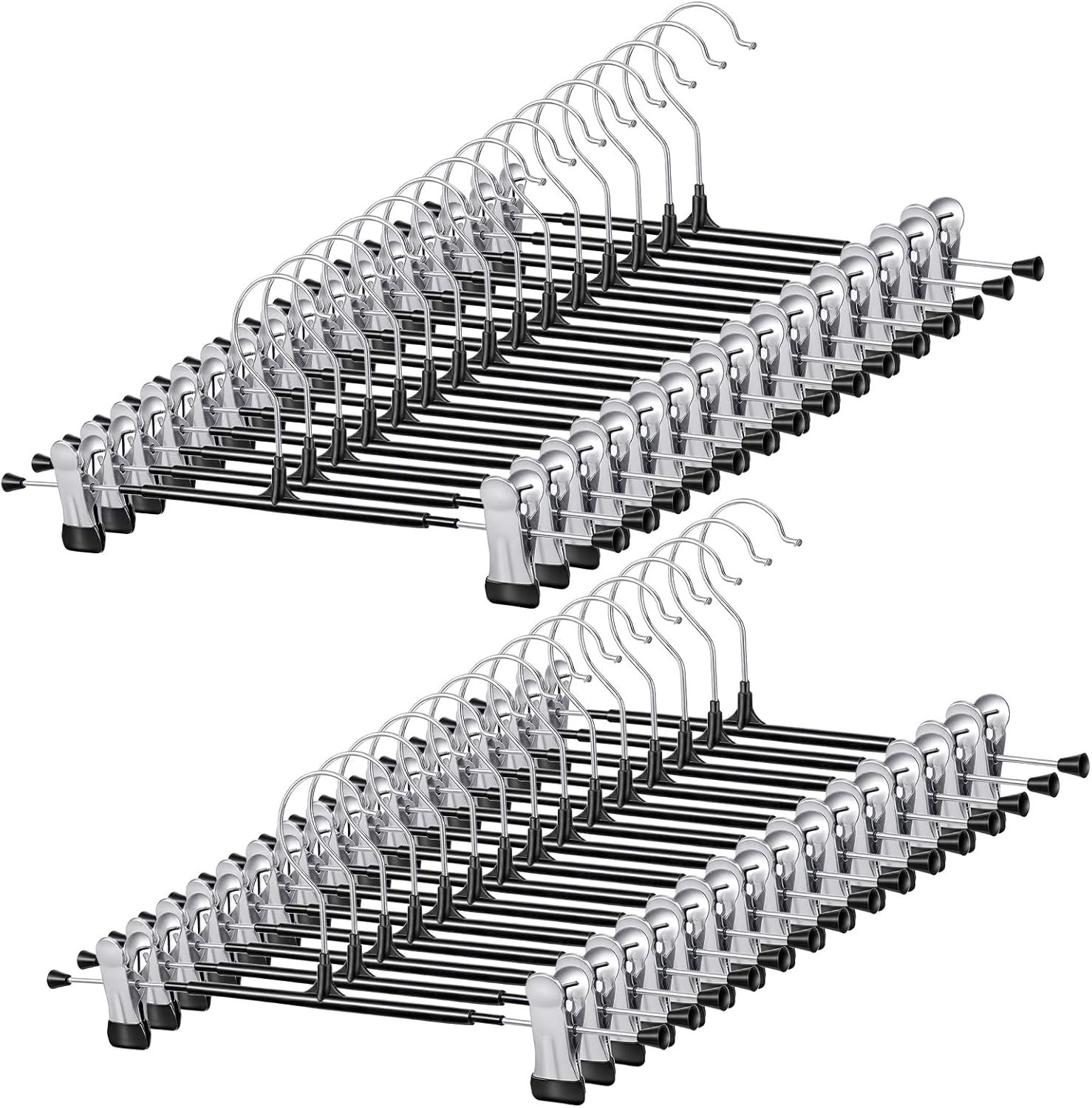 Kifmurase 30 Pack Pants Hangers with Clips, 12 Inch Adjustable Skirt Hangers for Women, Black Metal Non-Slip Toursers Skirt Hanger Heavy Duty Space Saving Clothes Hanger for Shorts Jeans Coat
