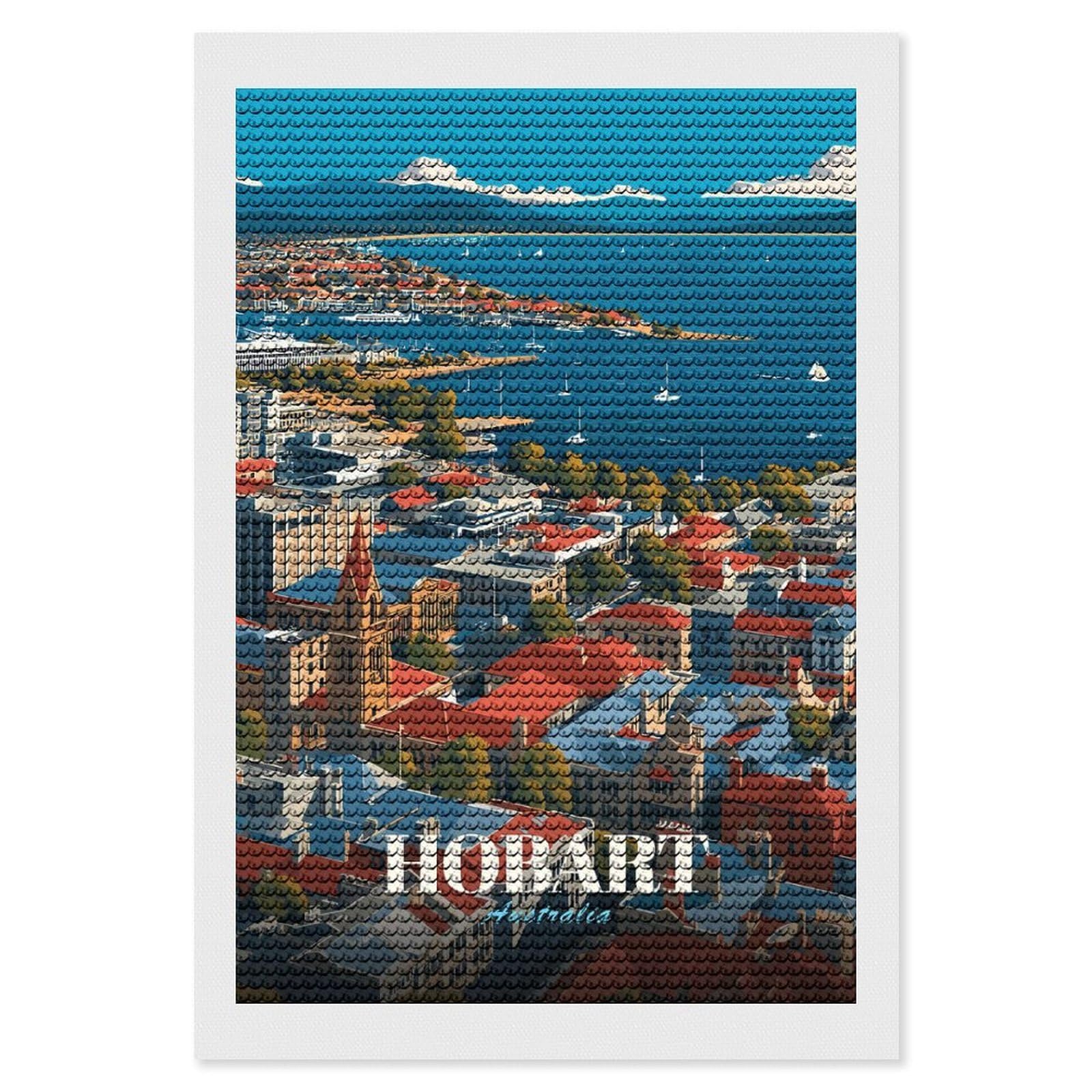 Junmoney Hobart, Australia Cityscape Diamond Art Kit 8"x12", Creative Leisure Activity, Complete Accessories, Vintage Style Decor, for Women