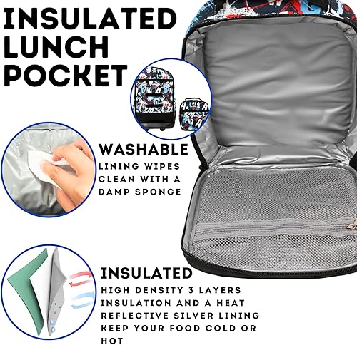 Miniatura 7 de J World New York Mochila con ruedas Duo para niños con juego de lonchera, Graffiti, talla única , Duo Kids - Mochila con ruedas y lonchera