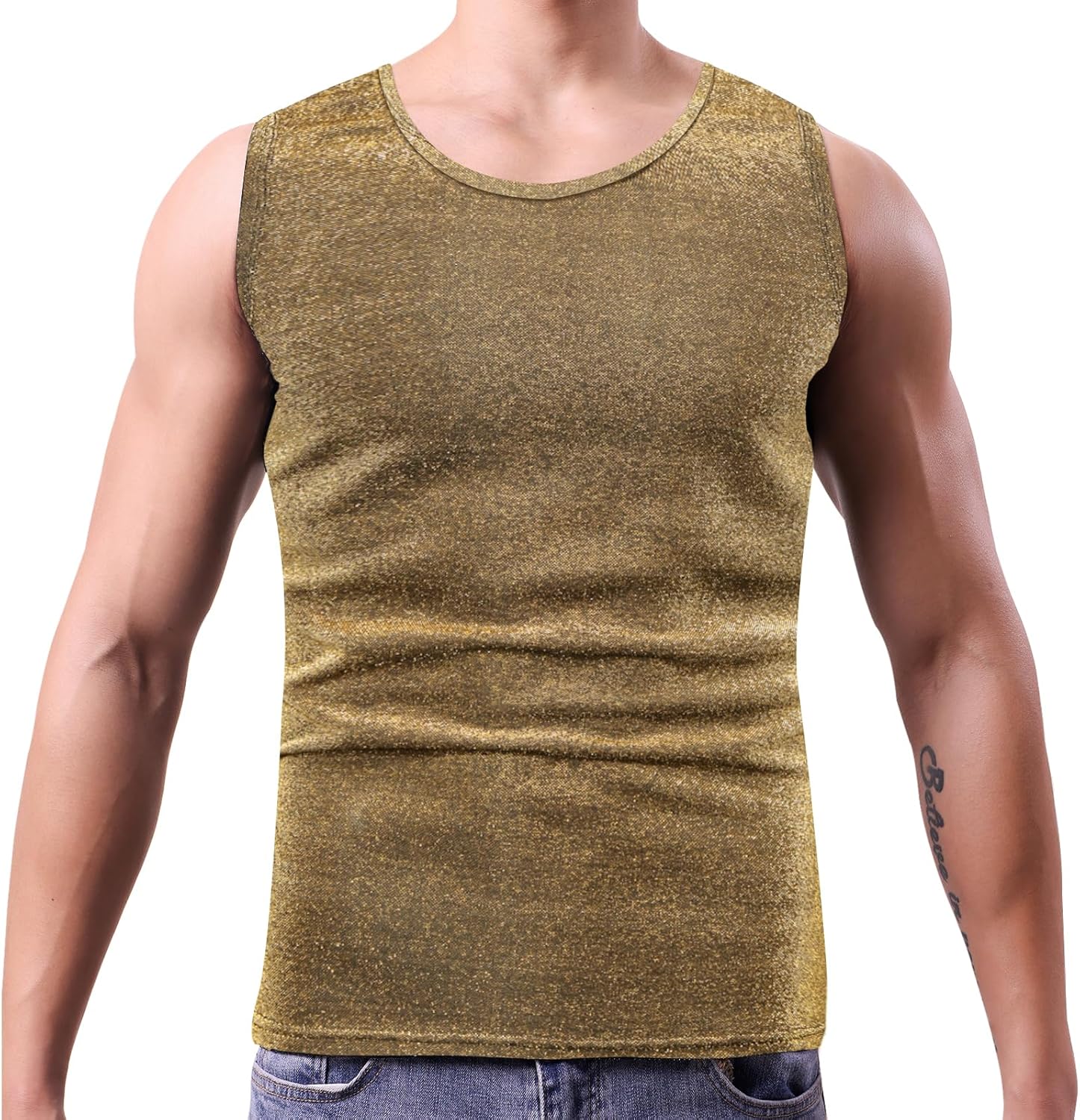 Mens Sparkly Tank Tops Sleeveless Disco Shirt 70s Rave Outfits Shiny Sequin Vest Club Wear - Image 2