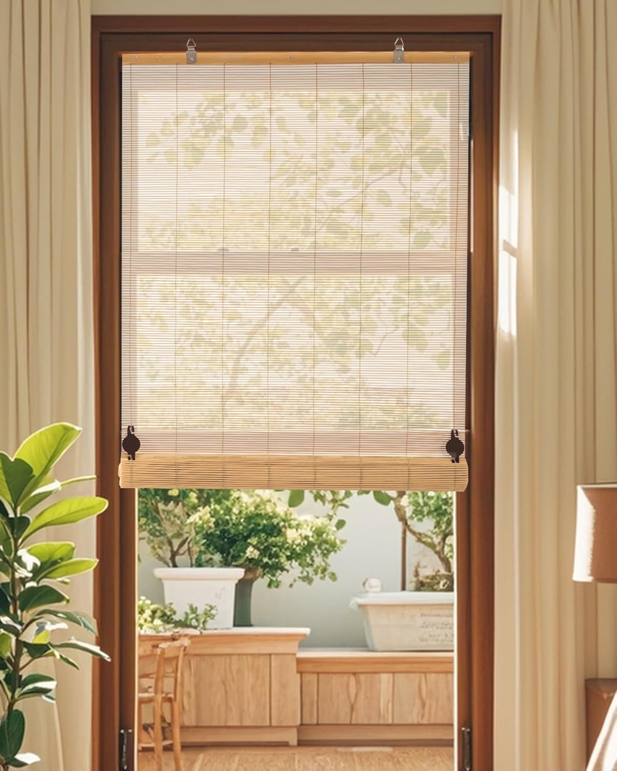 30''W X 72''H Cordless Bamboo Roman Shades, Light Filtering Roll Up Bamboo Matchstick Blinds for Interior Window Home Patio Porch, Natural