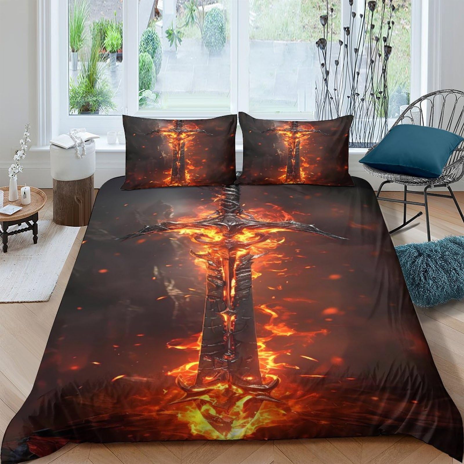 Ctjqhvkz Style-6 3D Printed Lava Sword Fitted Sheet Microfiber Soft Anti-Slip Fire Blade Bed Cover For Bedroom Guest Room Decor Single（135X200cm）