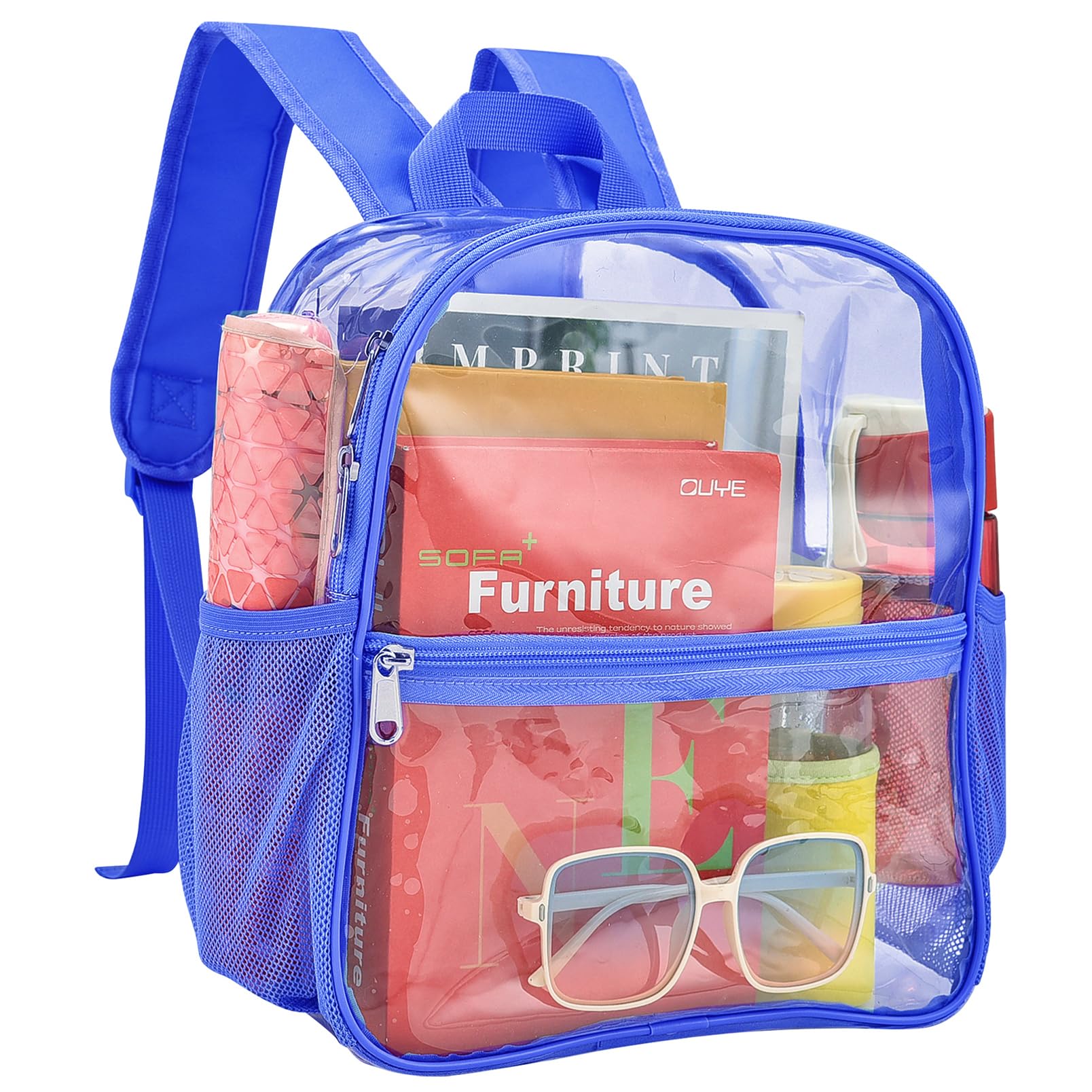 Clear Backpack for Stadium Events 12x12x6 Mini Small Sports Fan Backpacks with Front Pocket for Concert Sport Events Work Travel(Royal)