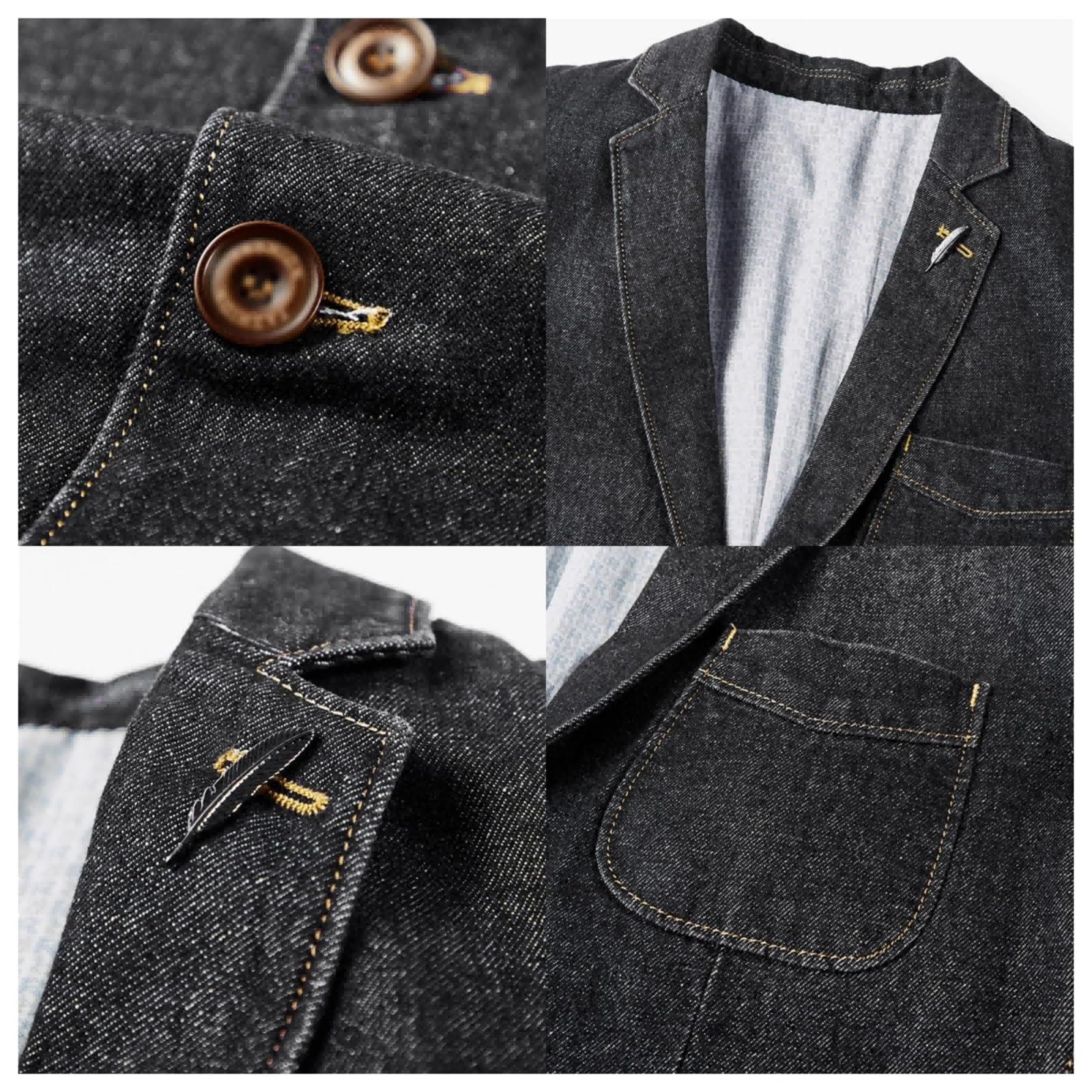 Giacca sportiva da uomo, casual, in denim, con due bottoni, stile vintage