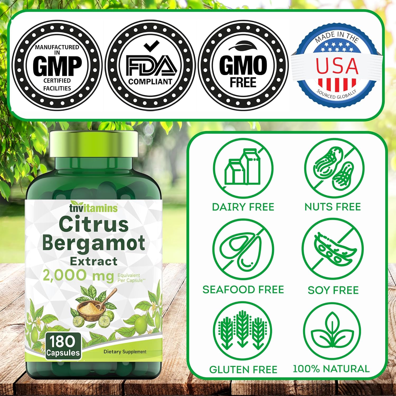 tnvitamins Citrus Bergamot 2000mg - 180 Capsules | Ultra Potent Citrus Bergamot Supplement 2000 mg Per 1 Capsule Serving | 6 Month Supply! | Non-GMO | Made in The USA! - Image 6