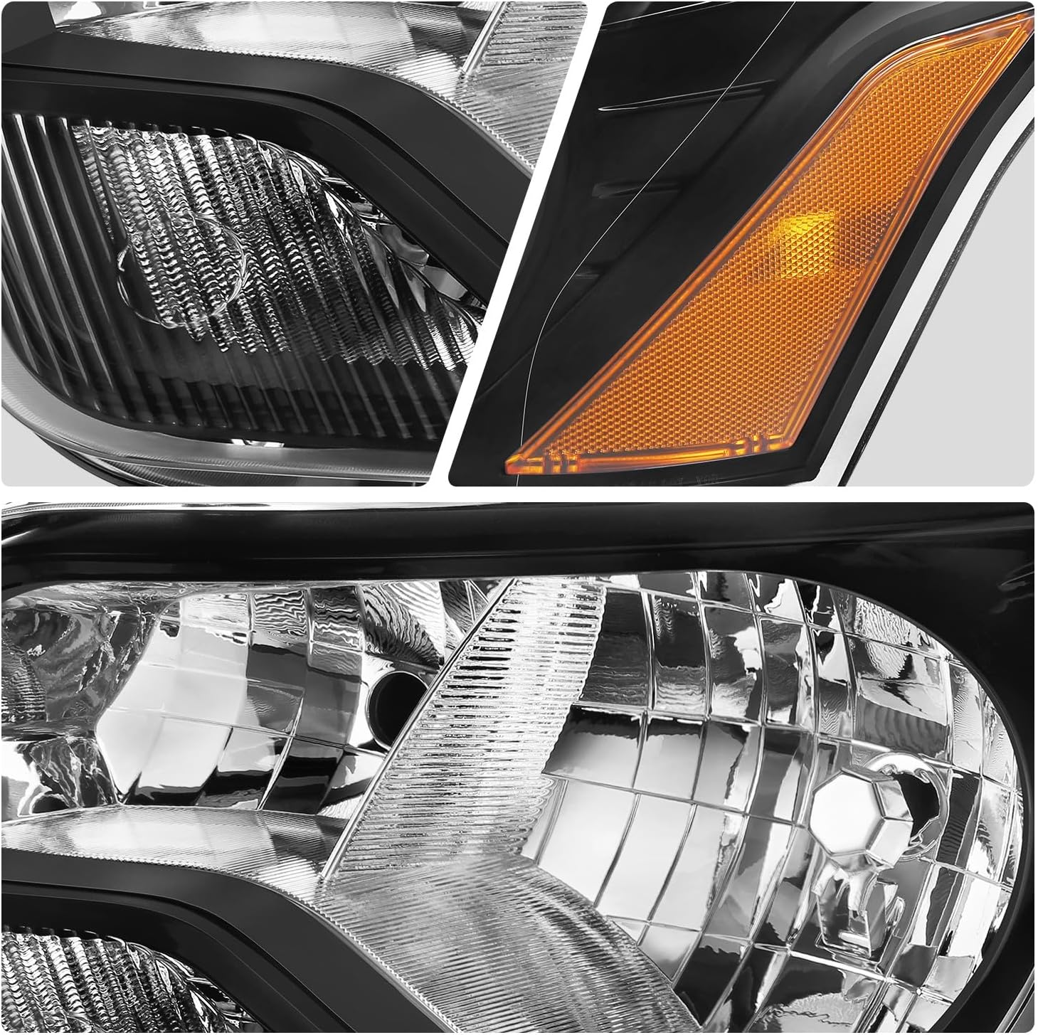 DNA MOTORING Pair of Headlight Assemblies Compatible With Ford Transit 150 250 350 2015-2023 Black Amber, HL-OH-FTSC15-BK-AM