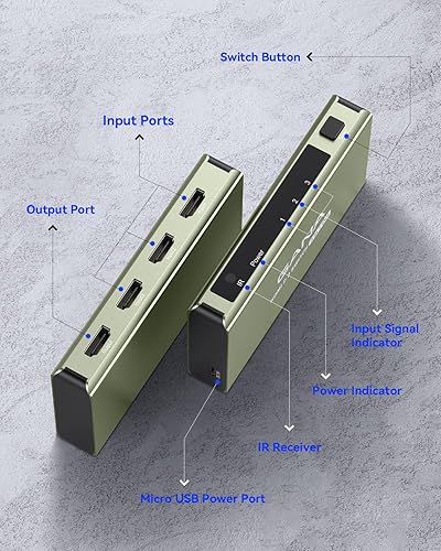 Miniatura 9 de Interruptor HDMI 3 en 1 salida 4K 60Hz, GANA HDMI Splitter Switcher con control remoto, concentrador de caja de interruptor HDMI 2.0 de aluminio
