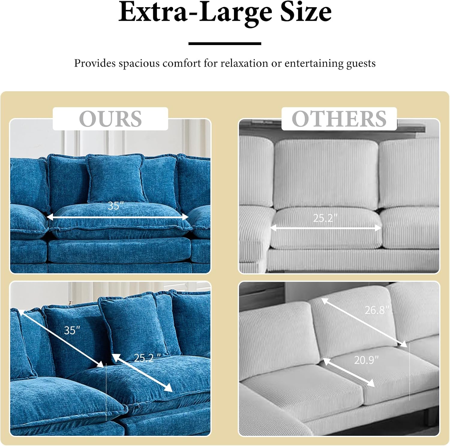 ODUSE-DAILY Blue 76.7" Oversized Loveseat Sofa, 2 Seater Large Sectional Couches for Living Room, Chenille Fabric Modular Sectional Sofa, Deep Seat Modern Sofas Set, Love Seat Couches