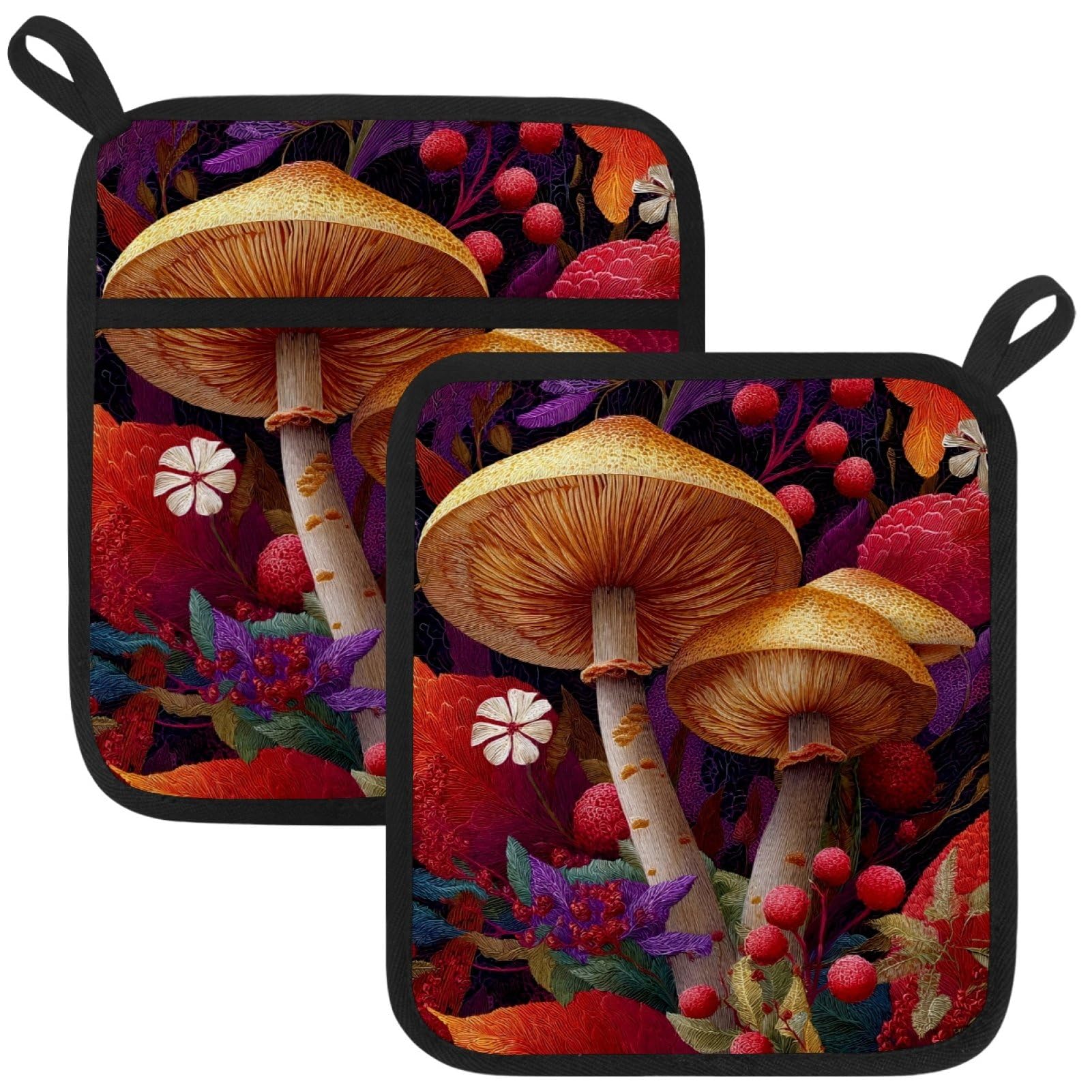 VAPOKF Mushroom Kitchen Hot Pot Holder, Pot Holders Heat Resistant Pot Holder with Pocket Heat Resistant Trivets for Hot Pans Cotton Pot Mitts for Kitchen Cooking Baking