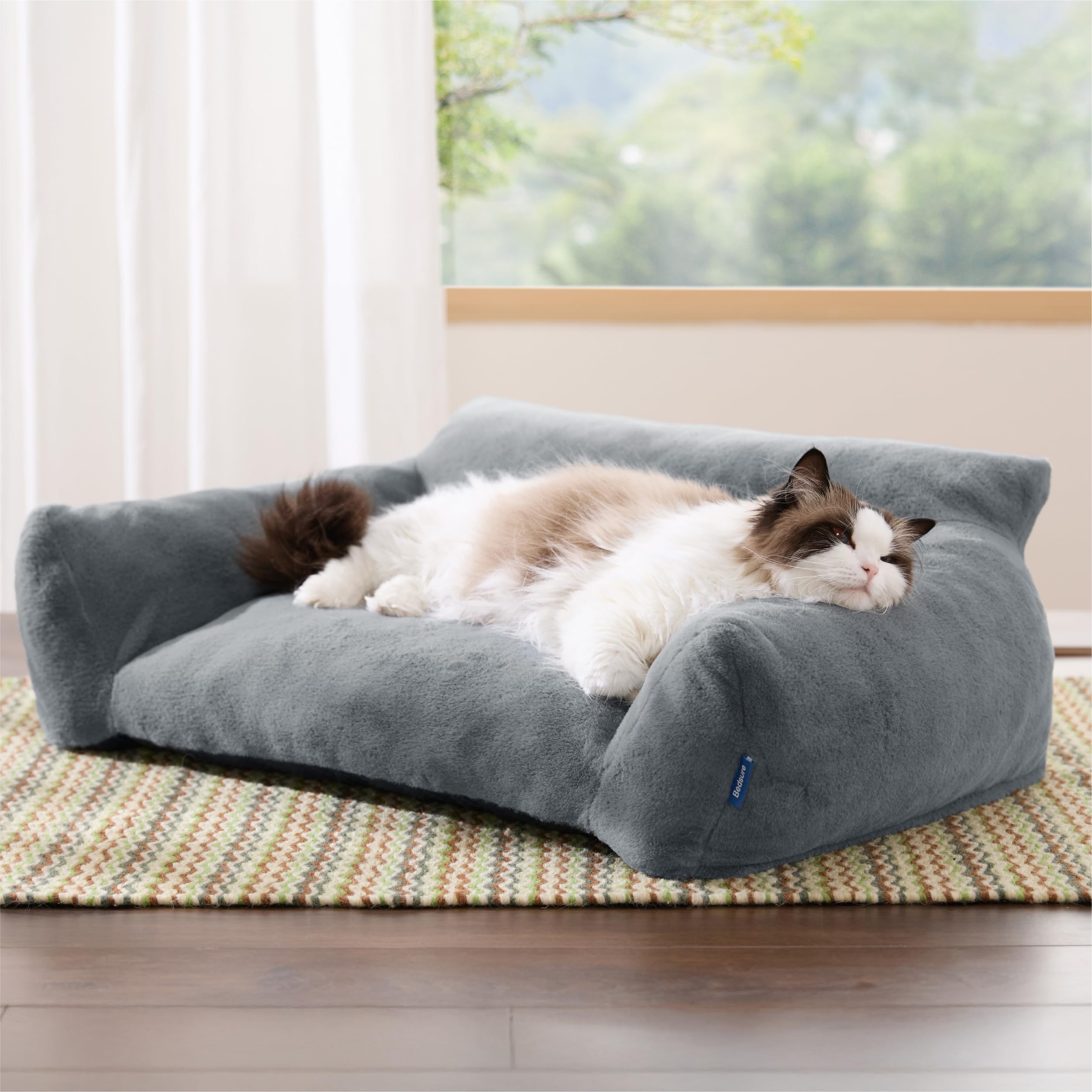 Bedsure Lit pour Chat - Grand Canapé pour Chiens, 76x51x25cm, Gris Foncé | Housse Amovible et Lavable, Base Antidérapante, pour Grands Chats et Chiens Moyens, Canapé Moelleux, Mignon, Élégant, Solide