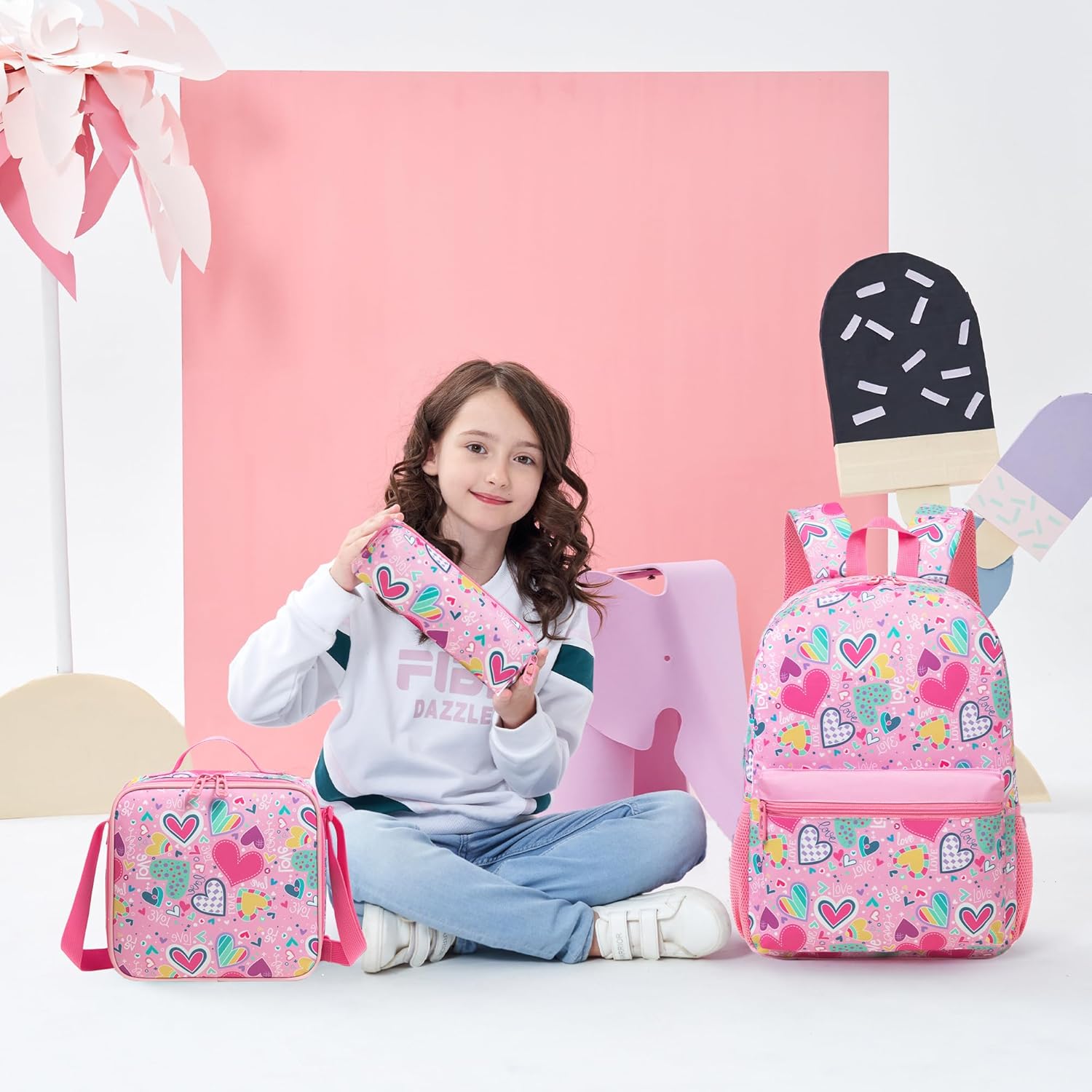 Kids Backpacks for Girls School Backpack for Kids Backpack with Lunch Box Bookbag for Girls Preppy Aesthetic Backpacks Back to School Supplies Kit - Image 6