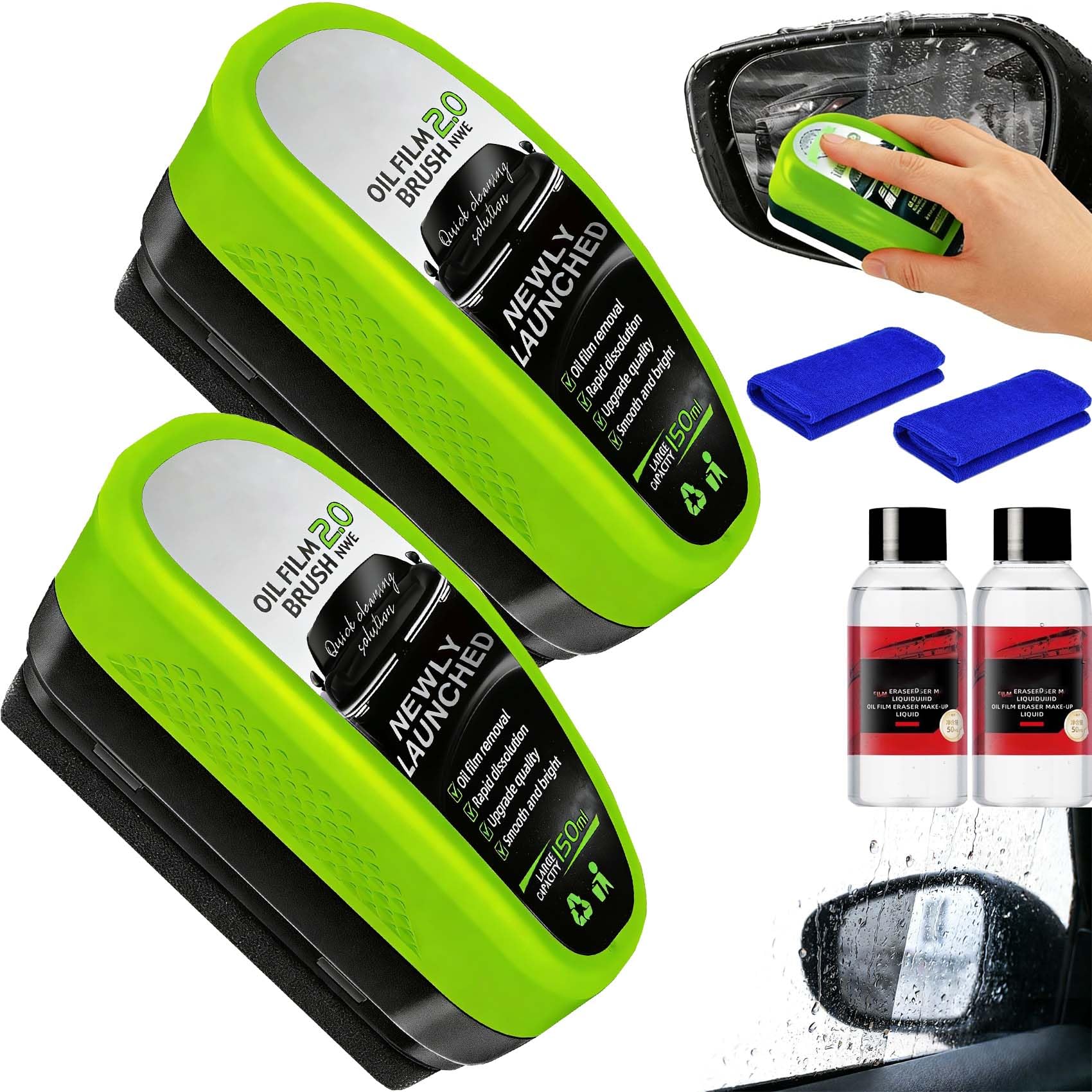 2026 Neu Gl170 Pro, Gl170 Pro Nettoyeur Vitre Voiture, Oil-Free Car Glass Brushes, 150ml Nettoyant Pare Brise Pour Plus De Clarté Et De Visibilité, fur Brise, RéTroviseurs (2pc)