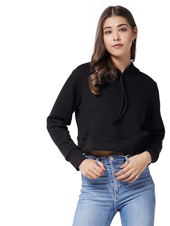 Women's Mustard Round Neck Full Sleeve Solid Crop Sweatshirt