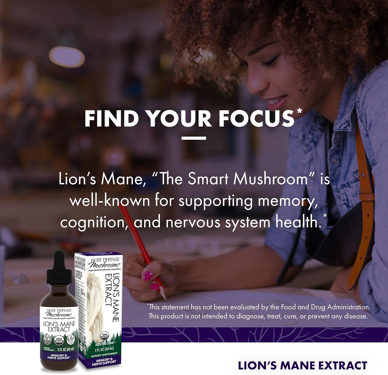 Host Defense Mushrooms Lion's Mane Extract - Lion's Mane Liquid Supplement for Brain Health - Mushroom Support for Focus & Memory Function - Immune & Nervous System Support - 2 fl oz (60 Servings)* - Image 5