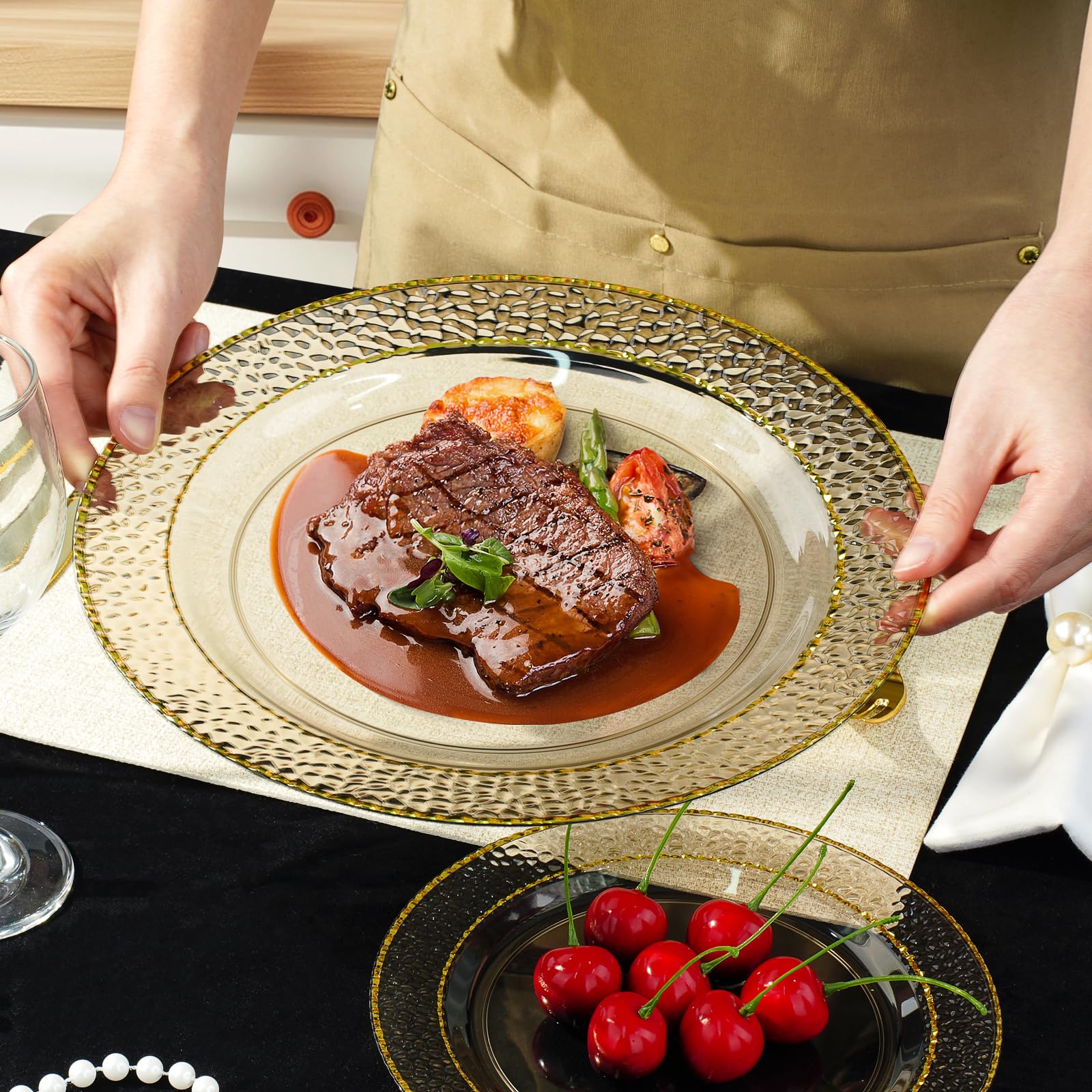 Black Plastic Plates - 350 Pack for 50 Guests -4 Black Plastic Plates - 350 Pack for 50 Guests -4