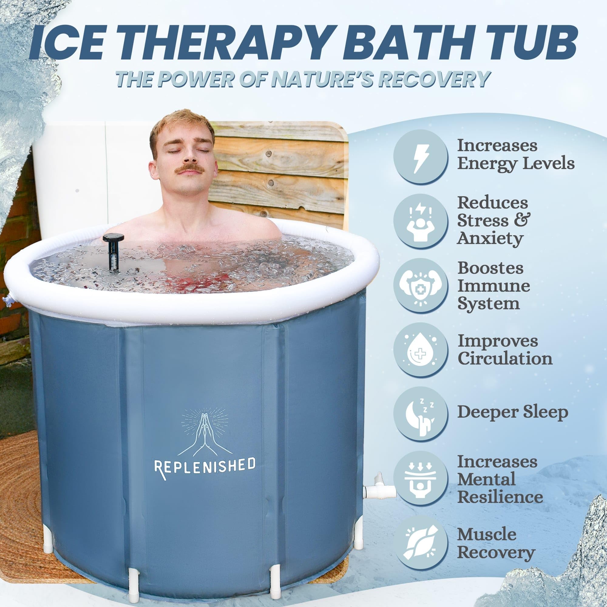 Tragbares Eisbad grau mit Kuppeldeckel, Eisbadewanne für Kaltwassertherapie und Sportler, 370 Liter Kalttauchwanne mit Thermodeckel, Schutzhülle und Thermometer