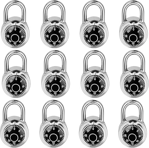 Cerradura de combinación de esfera estándar, paquete de 12 placa giratoria negra, 2 pulgadas de ancho, combinación fija de tres digitales, para