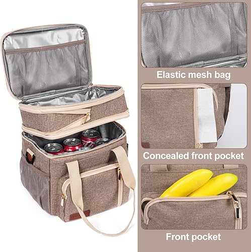 Miniatura 5 de MOV COMPRA Lonchera para mujeres y hombres, lonchera de doble cubierta, bolsas de almuerzo grandes expandibles, lonchera a prueba de fugas, bolsa