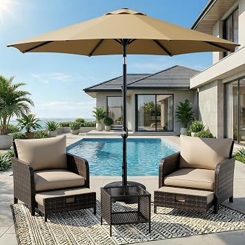 LEVELEVE 9FT Outdoor Patio Umbrella with Easy Crank - UV Resistant & Waterproof Market Umbrella with Ventilated Canopy, 8 Sturdy Ribs & Powder-Coated Frame for Garden, Deck, Backyard, Pool, Patio Table