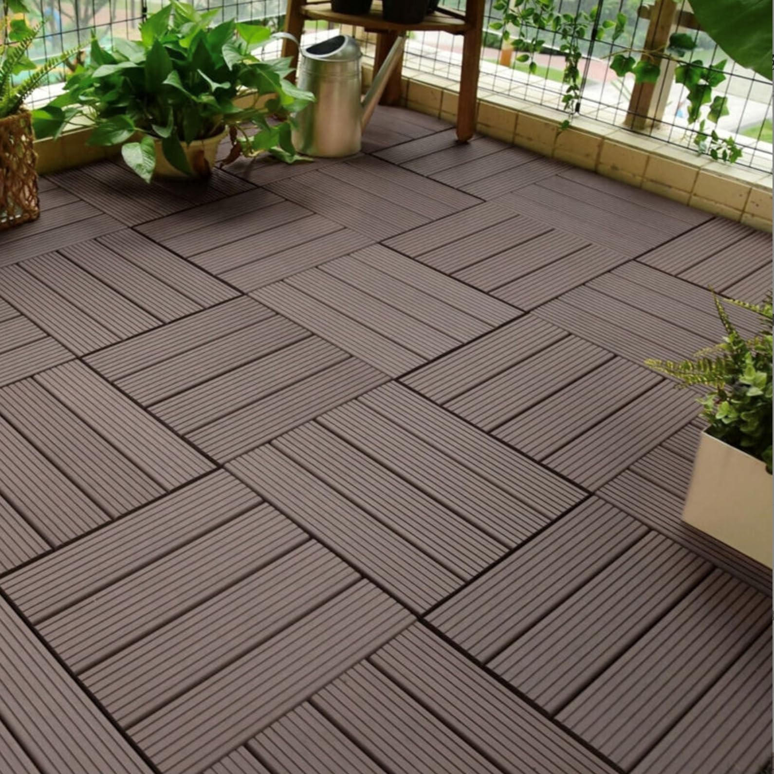 RHP 12 baldosas de madera WPC de alta calidad para terraza, sistema de conexión, 30 x 60 cm, fácil de colocar, resistente al agua, resistente a la corrosión (25-18)