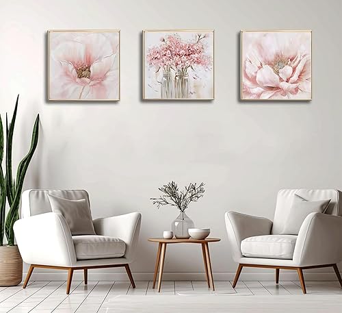Miniatura 6 de 3 piezas de arte de pared de flores rosadas, ramo abstracto en jarrón, pintura en lienzo, ilustraciones botánicas florales, póster impreso para