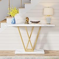 Vista 4 de Mesa consola dorada de 43 pulgadas, mesa de pasillo industrial para entrada, mesas de entrada para puerta delantera, mesa de sofá estrecha para sala