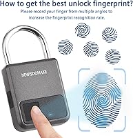 Vista 5 de Candado de huellas dactilares, candado inteligente con soporte de carga USB, bloqueo de huellas dactilares, bloqueo biométrico adecuado