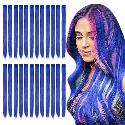 Miniatura 1 de Kyerivs Extensiones de cabello con clip de colores para niñas, 24 piezas de 20 pulgadas, extensiones de pelo sintético lacio arcoíris para niñas,