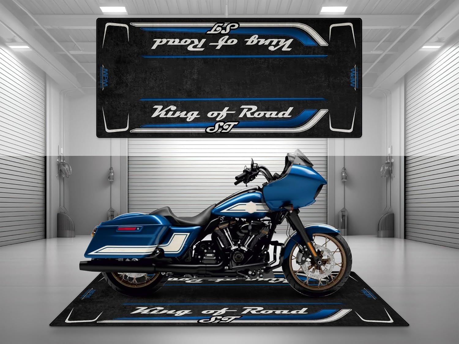 Garage Mat with King of Road ST for Cruiser and Custom Motorcycle, Parking Mat, Washable Non-Slip Garage and Showroom Floor Carpet (Fast Johnnie, Size 1 : 86.6 x 39.4/220 x 100 cm)