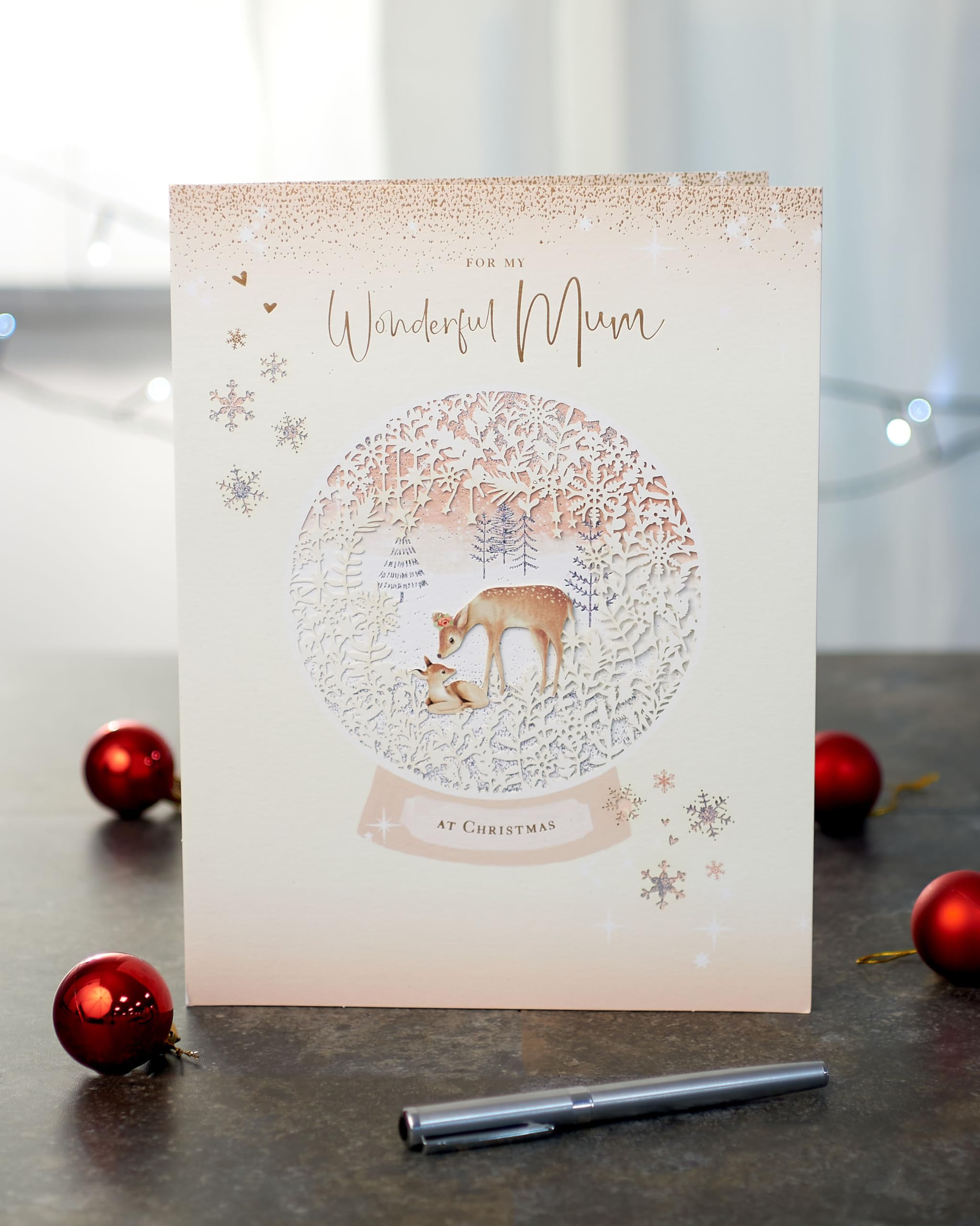 UK Greetings Christmas Card for Mum - Intricate Snow Globe Design, Mum Globe, 210 mm x 275 mm - Image 4