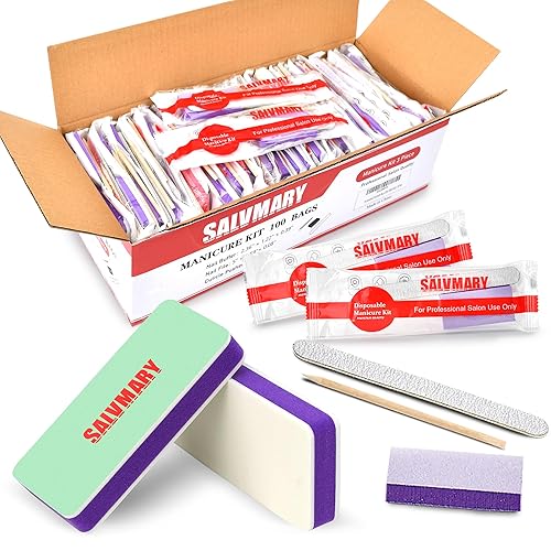 Kit de manicura profesional paquete de 102, incluye kit de manicura desechable básico de 3 piezas, kit de uñas 100 unidades y bloques de brillo de