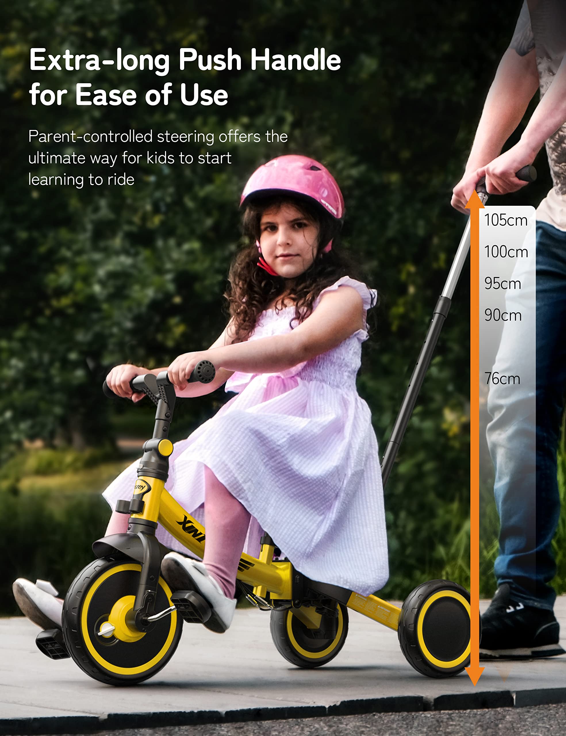 besrey Triciclo per Bambini 5-in-1 con Maniglia di Spinta per il Genitore a 5 Altezza per 1-5 Anni, Triciclo per Bambini Pieghevole, Bici per Bambini con Frizione a Ruota, Ruote Più Grandi, giallo