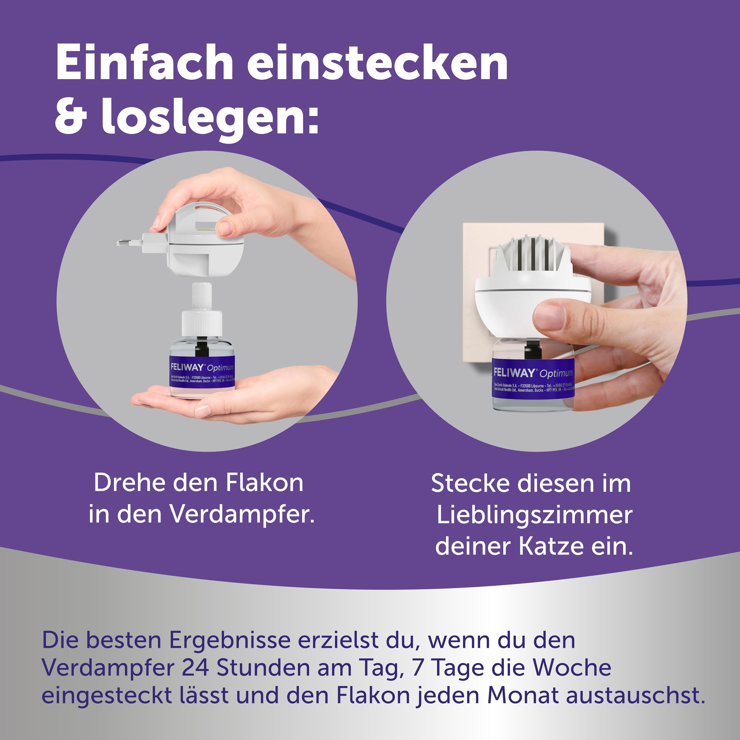 FELIWAY Optimum Start-Set | Pheromone für Katzen | Verdampfer für die Steckdose + 48ml Flakon | Diffuser gegen Stress, für mehr Harmonie | 30 Tage Wirkung | von Tierärzten empfohlen, klinisch getestet