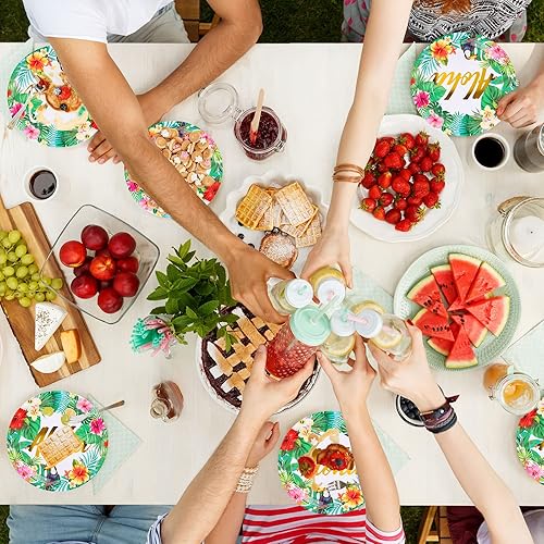 Miniatura 6 de Whaline Platos de papel, desechables de 9 pulgadas, diseño tropical hawaiano Luau, 40 unidades, fiesta de verano, baby shower, decoraciones de