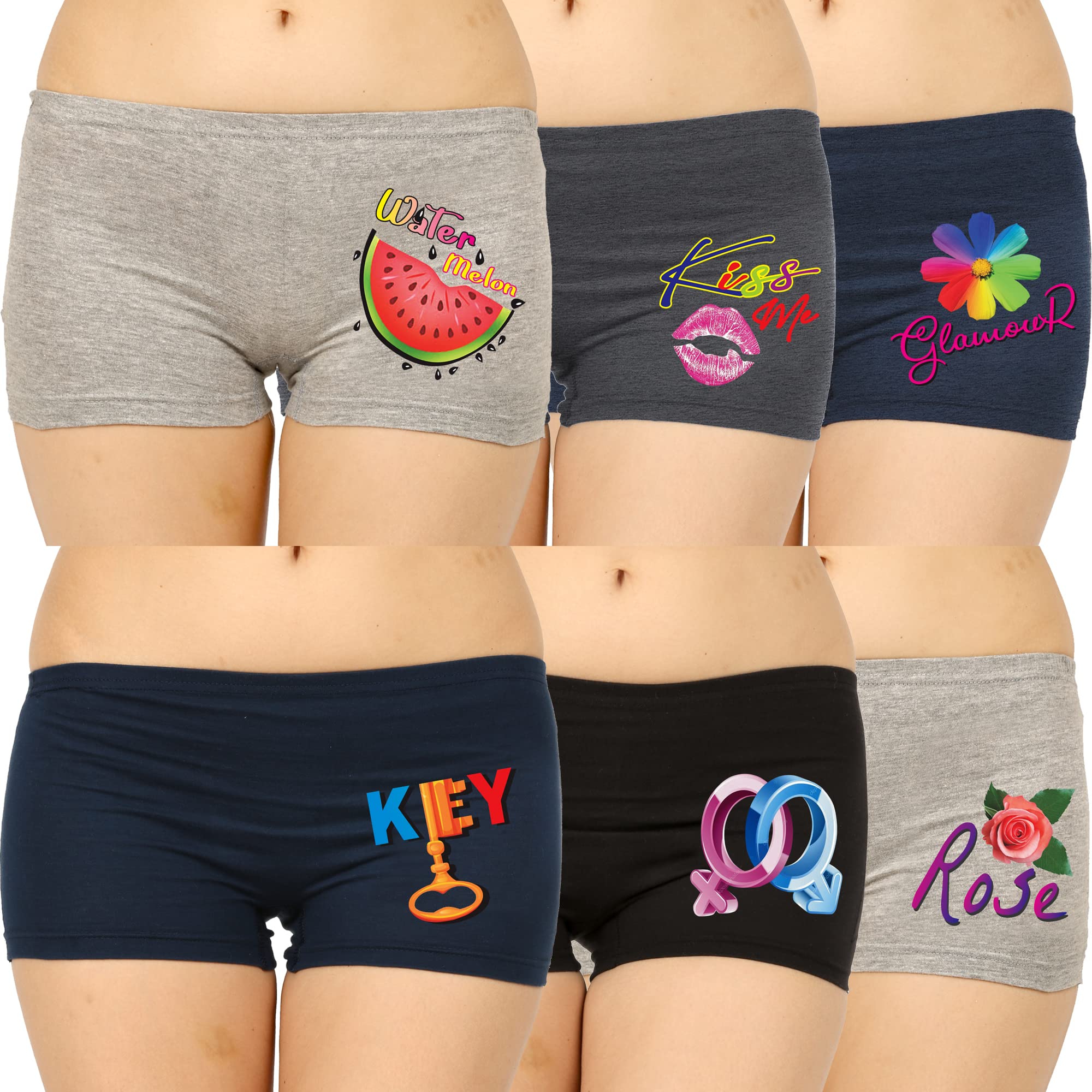 VAISHMAWomens Cotton Regular Boyshorts (Pack of 6)