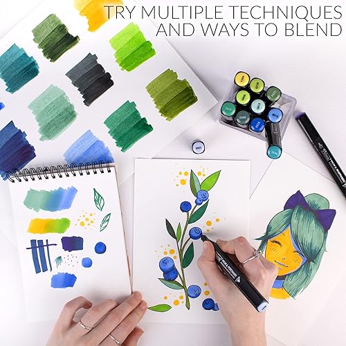 Miniatura 4 de WA Portman Prima Coastal Woodland - Juego de marcadores de alcohol profesionales de 12 piezas de cincel y punta fina de doble punta - Juego de