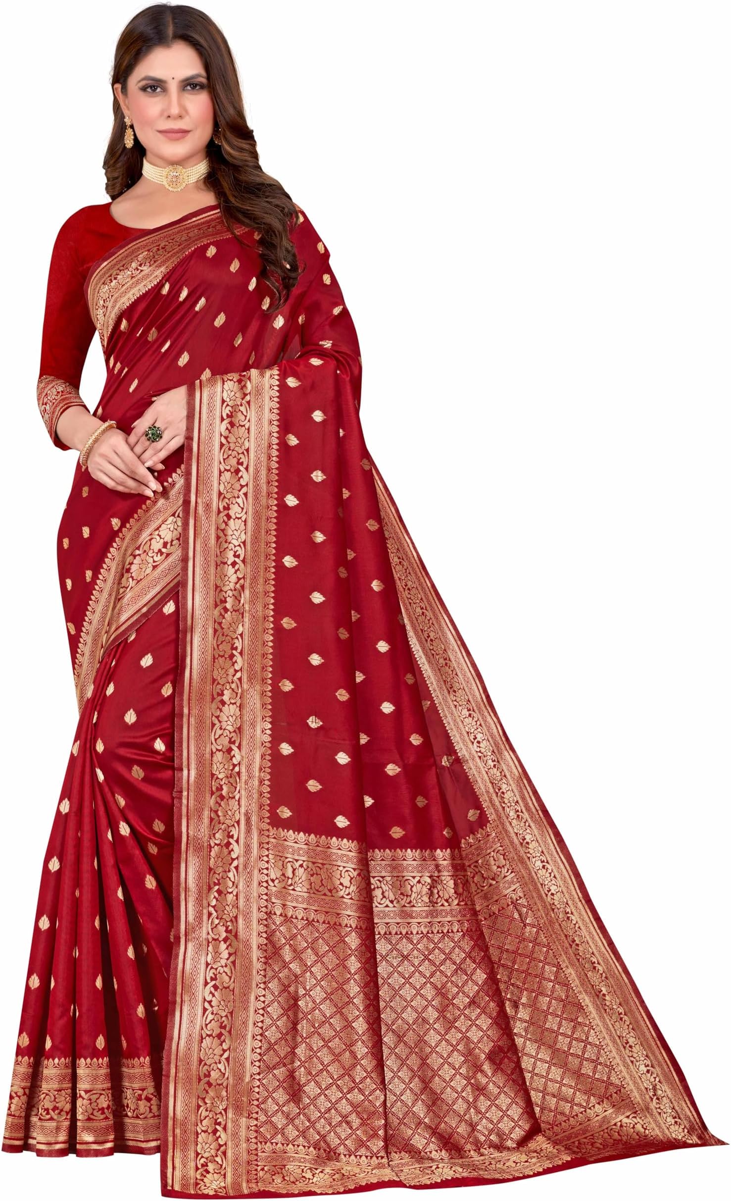 SugathariWomen's Banarasi Saree Pure Kanjivaram Silk Saree Soft new ladies 2023 Design Wear Sarees Latest Cotton Party Sari collections With Blouse Piece for Wedding sadi (SAM PARI-160)