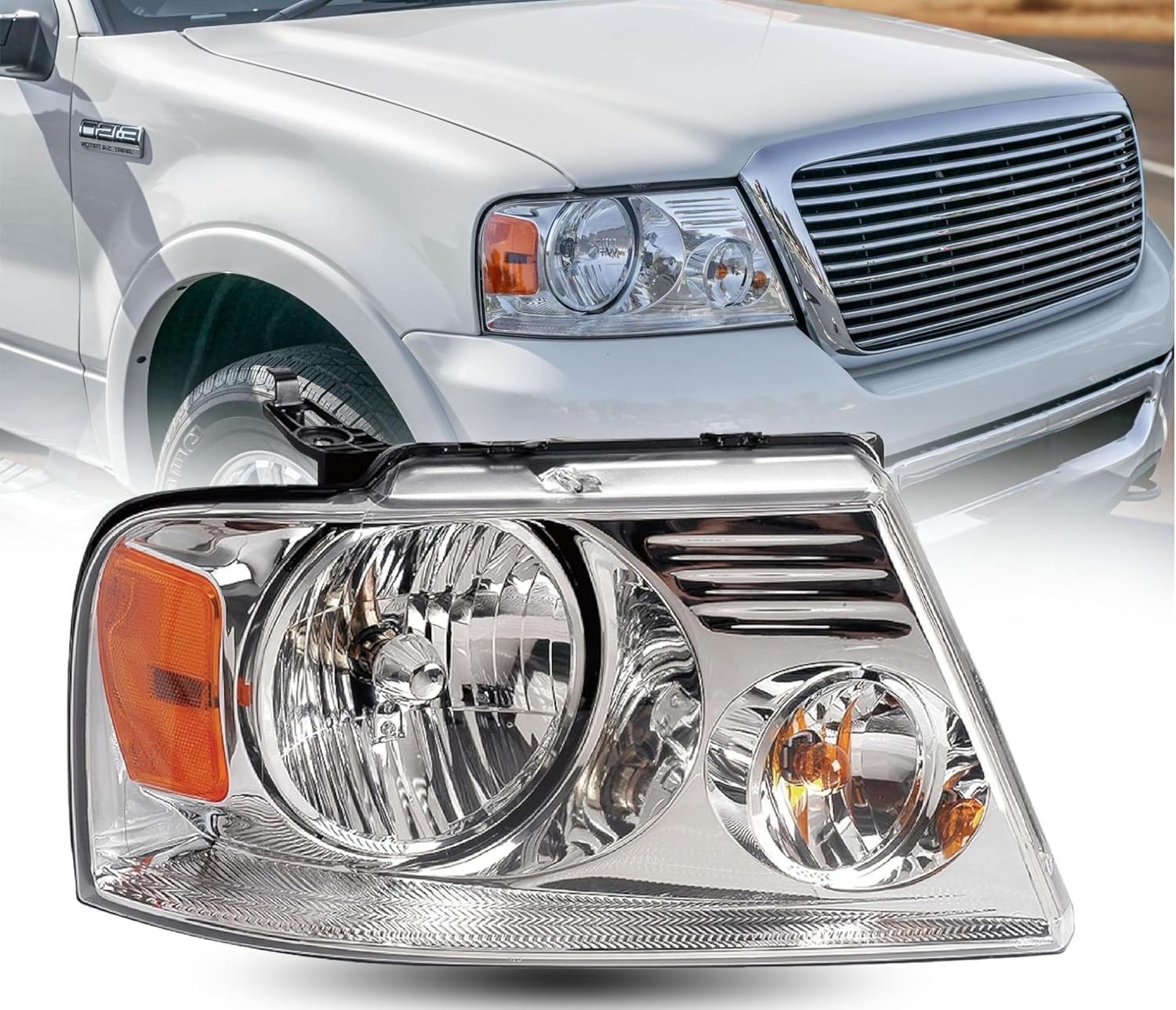 Replacement For Ford F-150, Lincoln Mark LT 2004-2008, Lariat,XLT,XL,King Ranch,FX2,FX4, Base,Limited, STX,DOT/SAE, HL Headlight Assembly W/Bulbs, Passenger Side,7L3Z13008FA